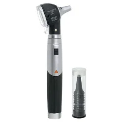 Otoskop HEINE mini 3000 LED F.O., 2,5V, schwarz, mit Ladegriff, Einweg-Tips, Lasergravur