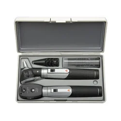 Diagnostik Set HEINE mini 3000 LED F.O., blau, mit 2 Batteriegriffen, Tips, Etui, Lasergravur