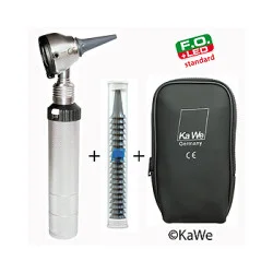 Otoskop EUROLIGHT F.O. 30 LED, 2,5 V, Set, mit Batterie-/Ladegriff, 10 Ohrtrichtern, mit Gravur