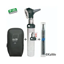 Otoskop COMBILIGHT F.O. 30, 2,5V, mit Tasche und je 10 Einmal-Ohrtrichtern, mit Lasergravur