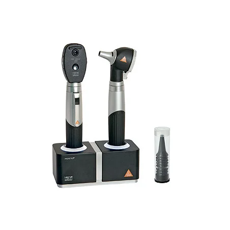 Diagnostik Set HEINE mini 3000 LED F.O., schwarz, mit 2 Ladegriffen, Ladegerät, Tips