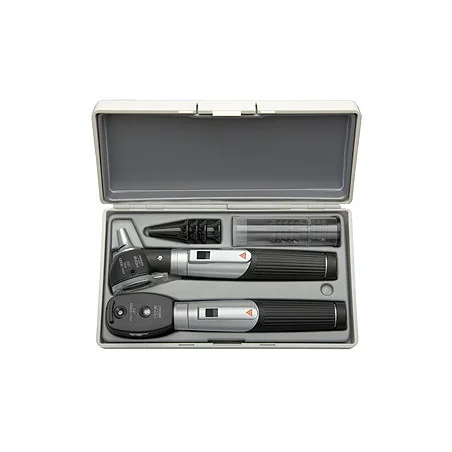 Diagnostik Set HEINE mini 3000 LED F.O., schwarz, mit 2 Batteriegriffen, Tips, Etui, Lasergravur