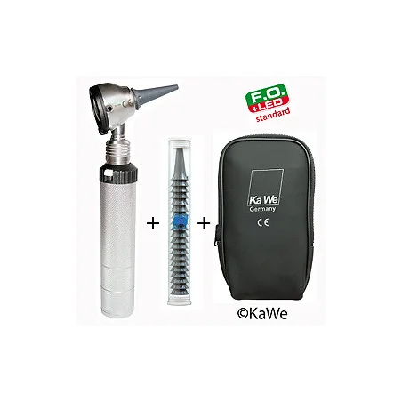 Otoskop EUROLIGHT F.O. 30 LED, 2,5 V, Set, mit Batterie-/Ladegriff, 10 Ohrtrichtern, mit Gravur