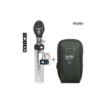 Ophthalmoskop EUROLIGHT E15 2,5 V, mit 5 Blenden und Batteriegriff, in Tasche, mit Lasergravur