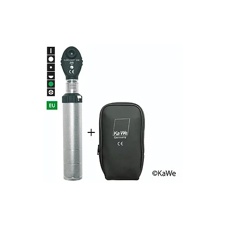 Ophthalmoskop EUROLIGHT E36, 2,5 V, Grünfilter, EU-Version, mit CLIC-Verschluss, mit Lasergravur